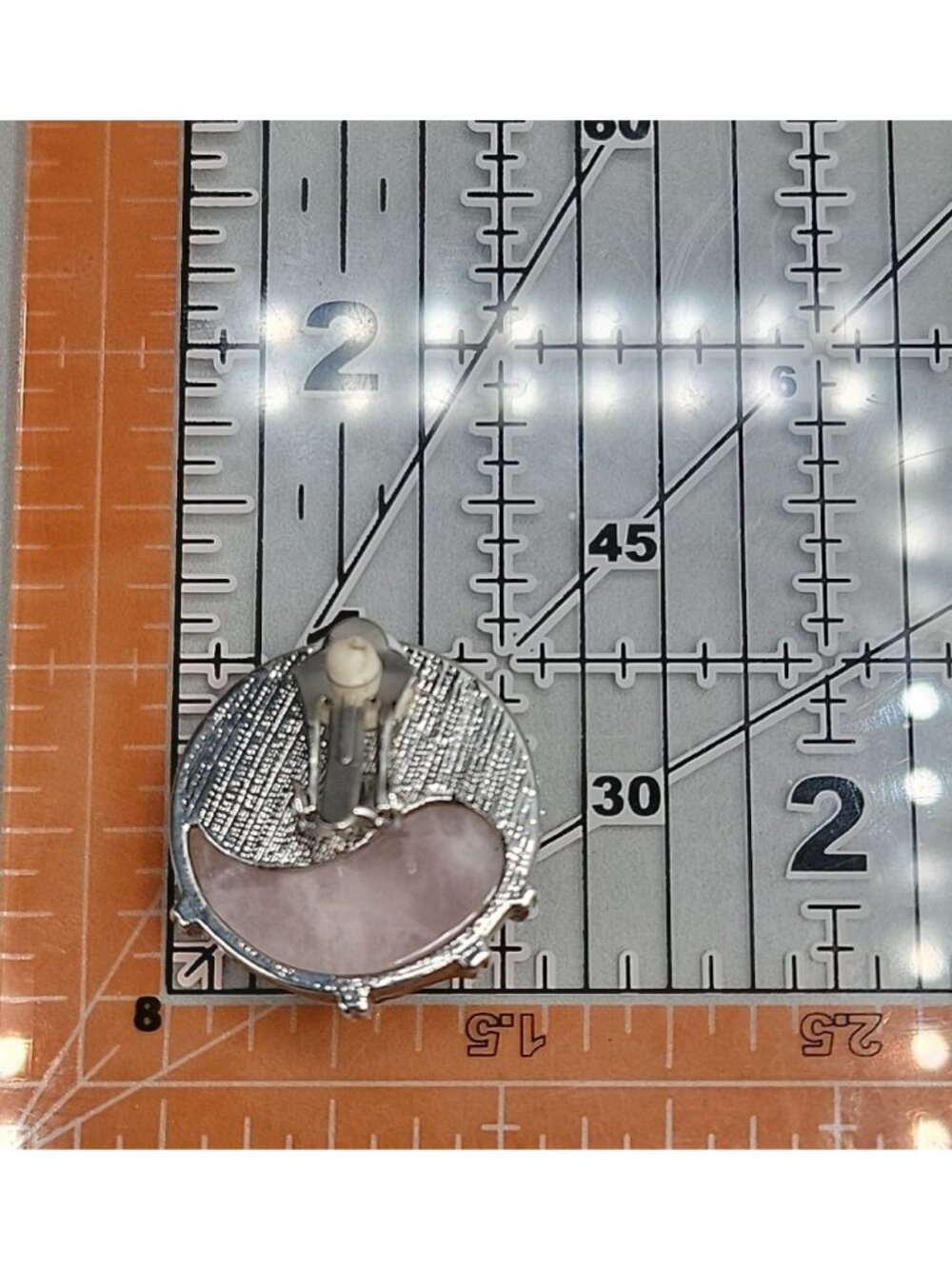 Vintage Mona Rose Quartz Cabochon Clip-on Earrings Silver Tone New Original Card - Picture 7 of 7